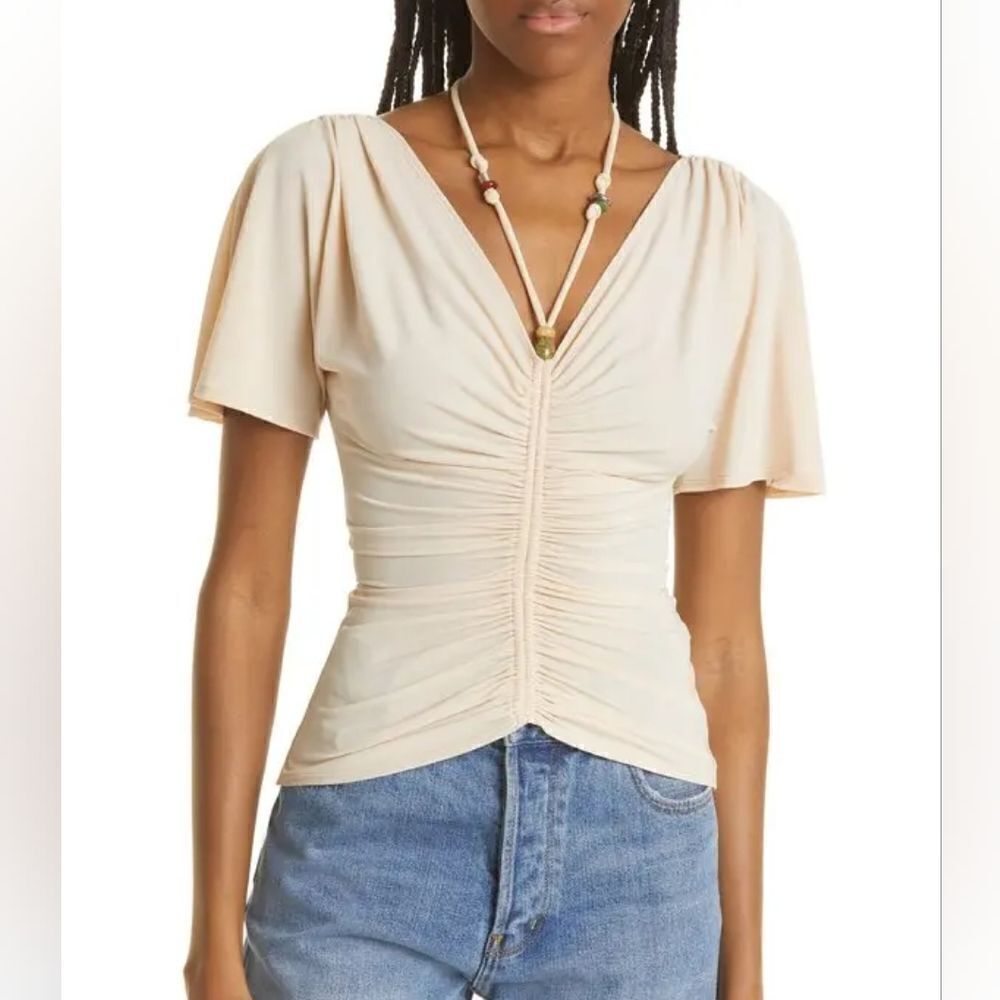 A.L.C. Nina Ruched Beaded Blouse NWOT